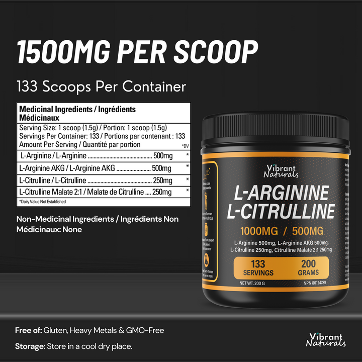 L-Arginine & L-Citrulline Malate Powder, 4:1 Blend, 133 Servings