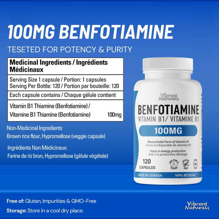 Benfotiamine, Vitamin B1, 100mg, 120 Veg Capsules - Vibrant Naturals